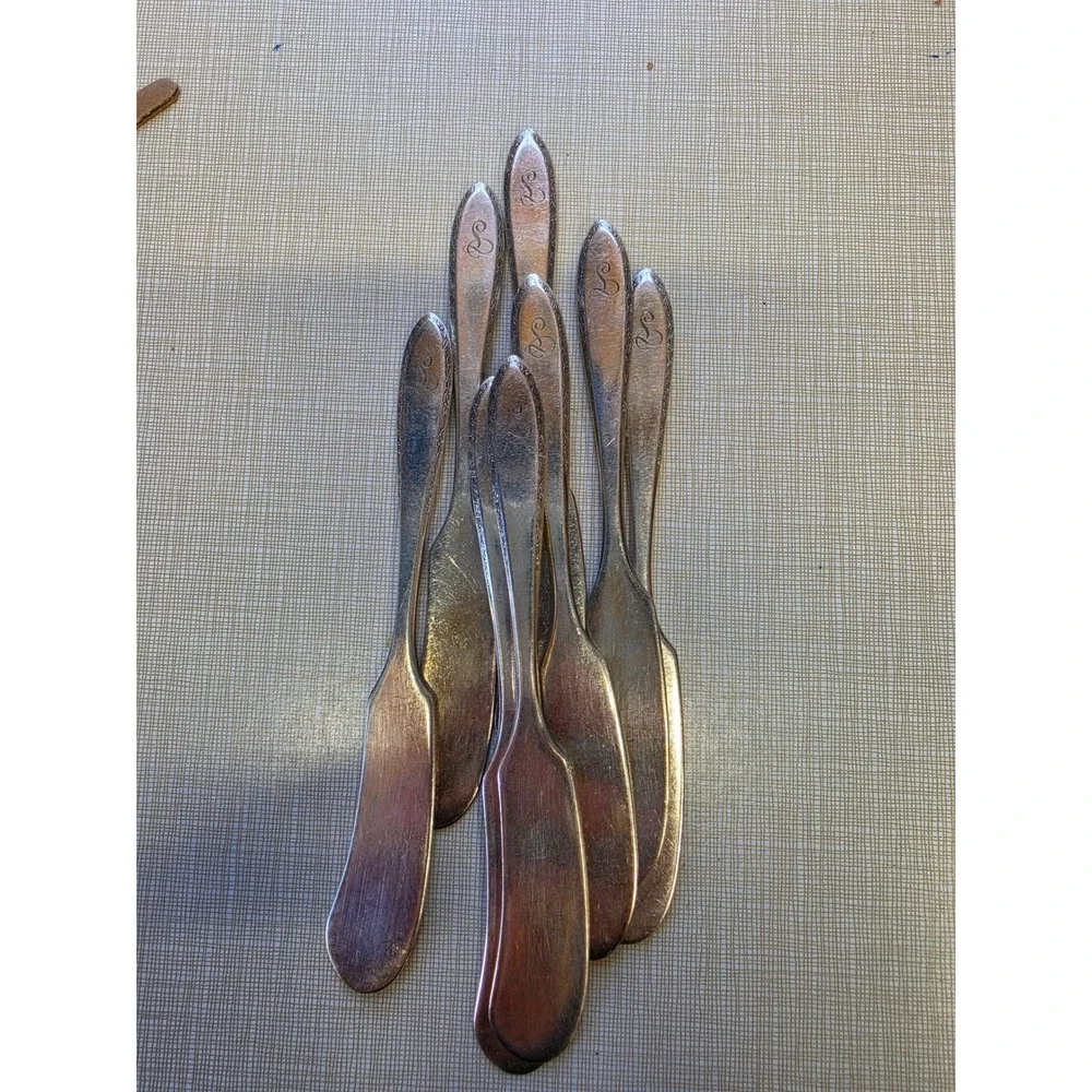 Vintage Alvin Silverplate Butter Spreaders Set of 8 Monogram S Floral Border